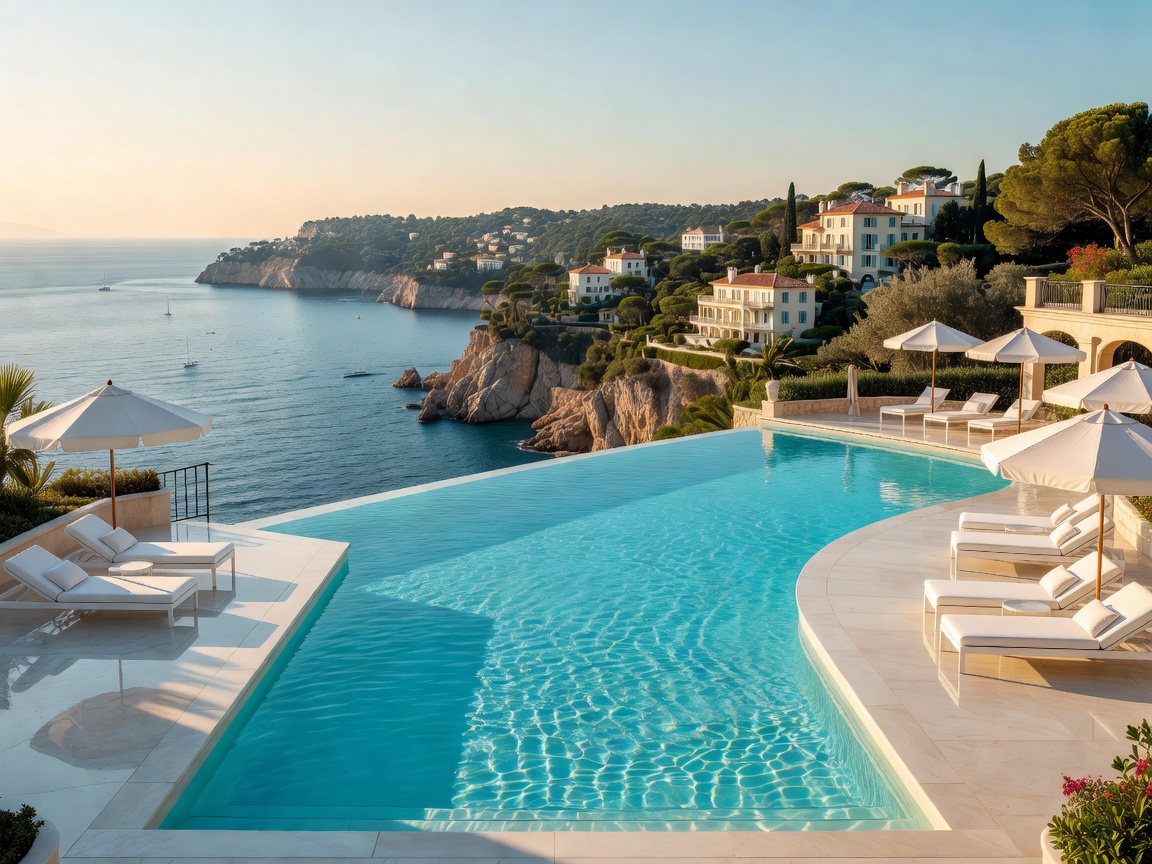 Villa Ephrussi Cliffside Resort Saint-Jean-Cap-Ferrat luxury pool with panoramic Mediterranean coastline view